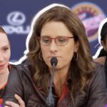 Emma Meesseman, Jonquel Jones on Sandy Brondello’s VICTORY SHOWER after the Liberty WIN at Sparks